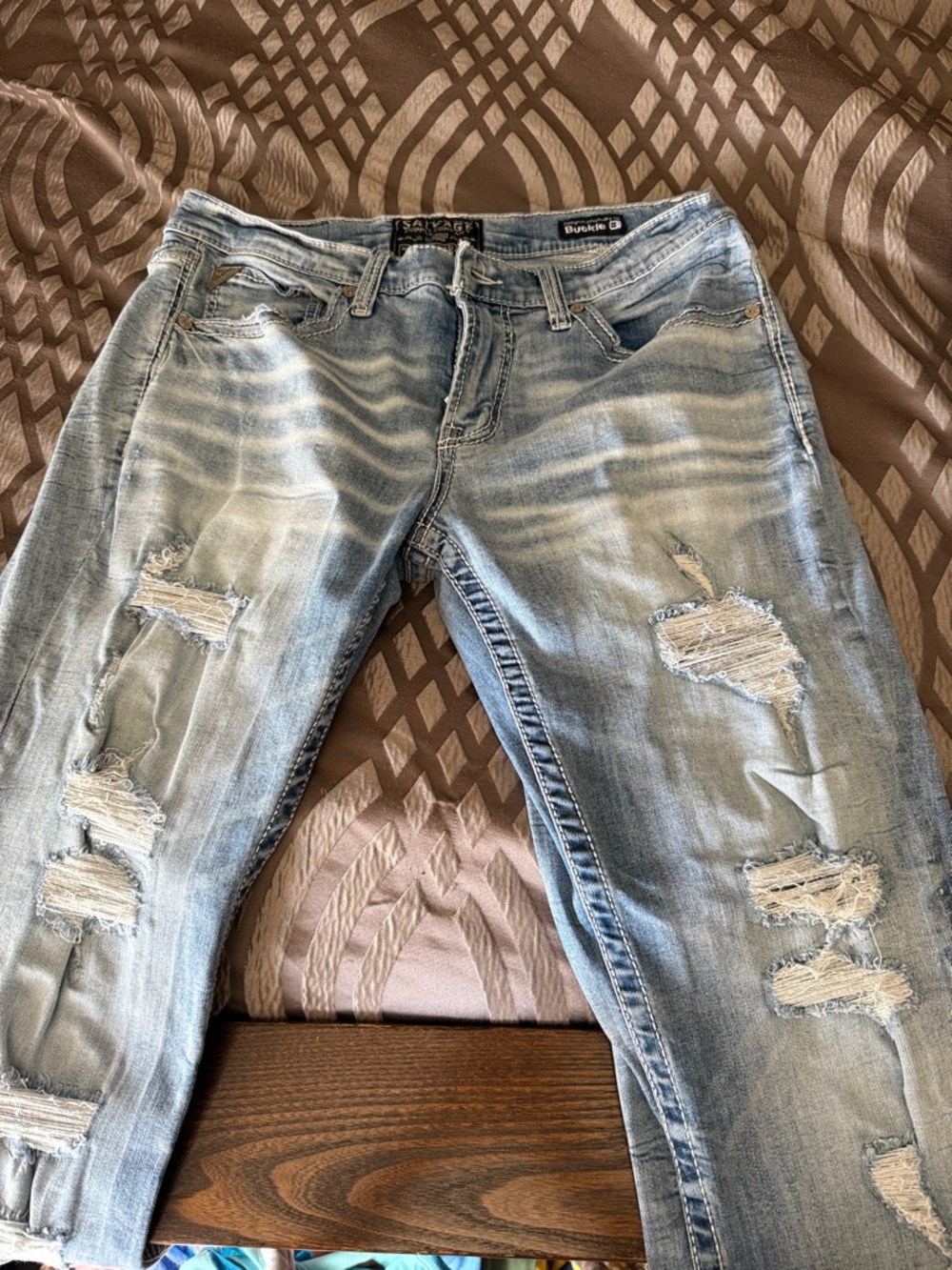 Salvage Light Blue Distressed Men's Straight Jeans